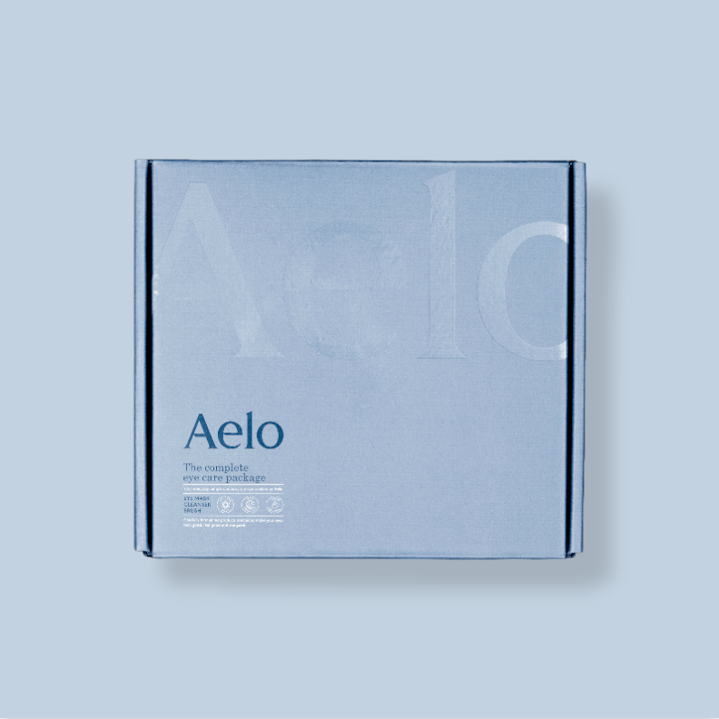 Aelo Eye Care Package Box in Blue Background